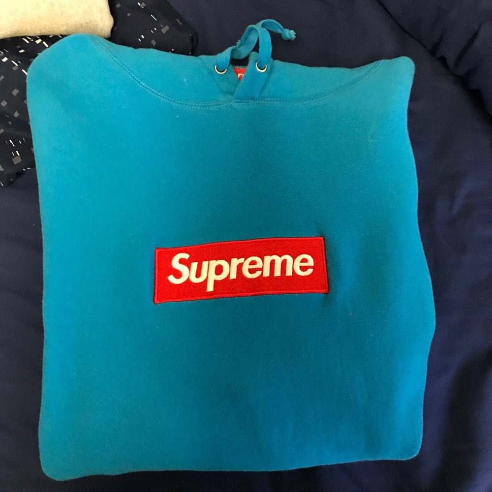 Red on teal supreme box logo SALE